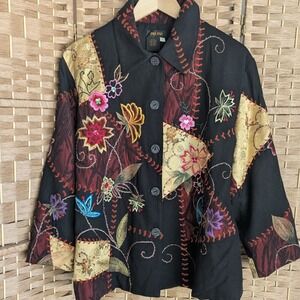 VTG Silk Patchwork Floral Embroidered Beaded Jacket Women's S 90's Art to Wear